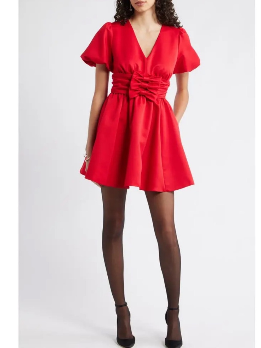 Chelsea 28 Red Mini Dress w/ Puff Sleeves